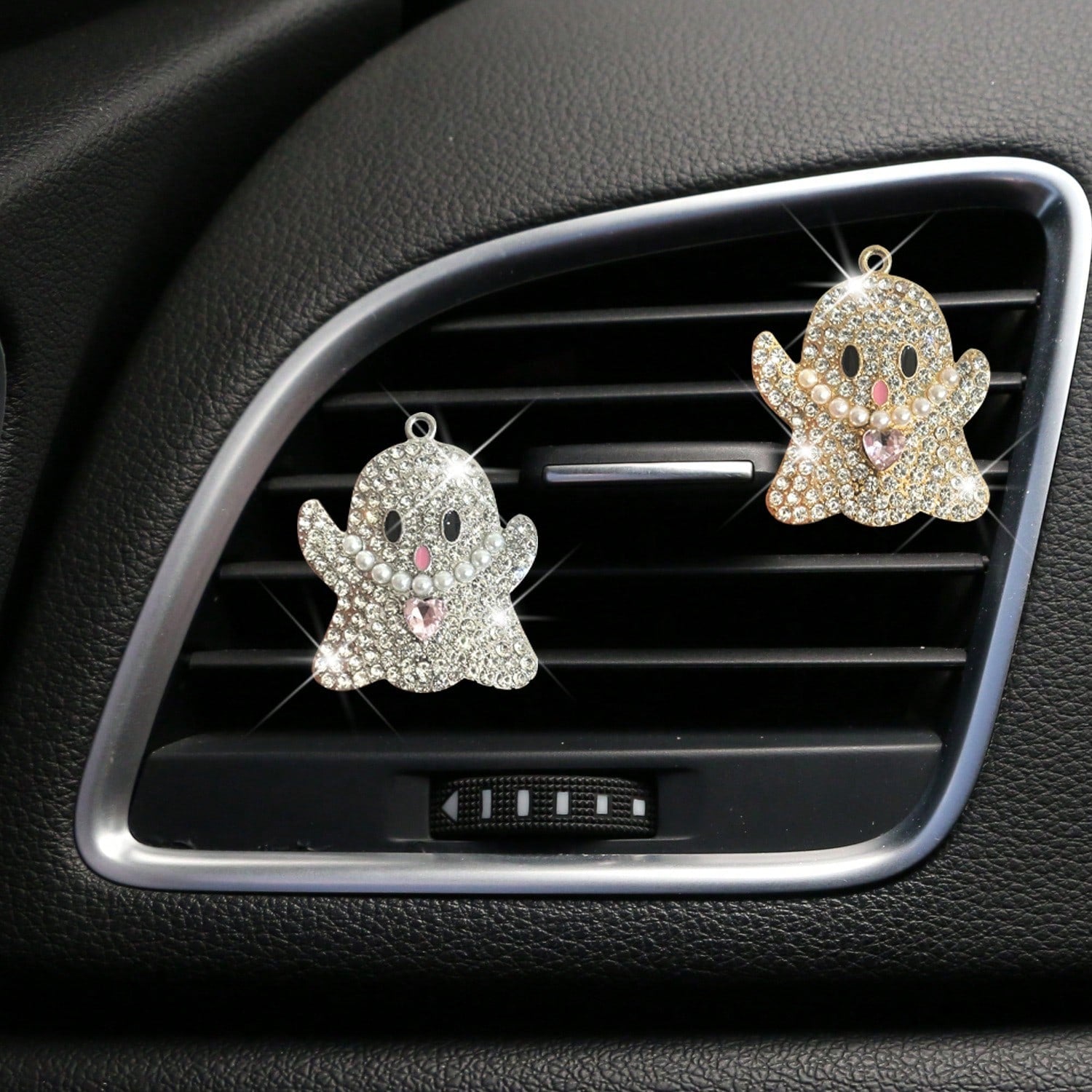 New Halloween Rhinestone Ghost Hat Pumpkin Black Cat Car Decoration Clip Air Vent Decor Aromatherapy (Decoration Only, No Scent)