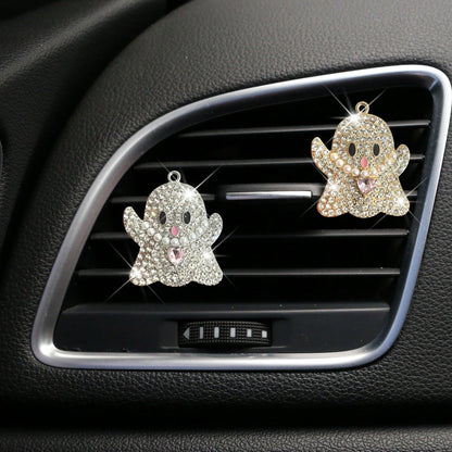 New Halloween Rhinestone Ghost Hat Pumpkin Black Cat Car Decoration Clip Air Vent Decor Aromatherapy (Decoration Only, No Scent)
