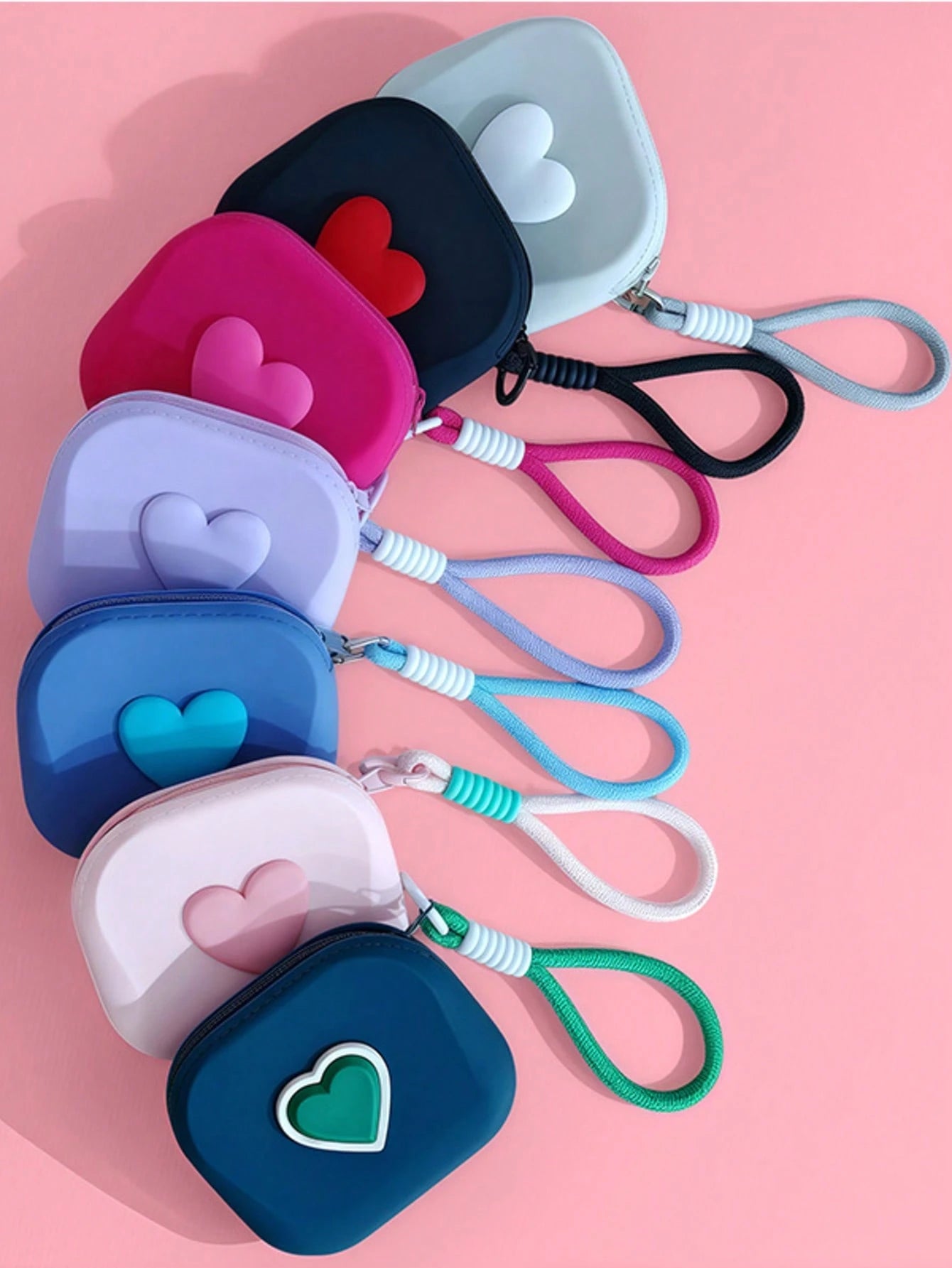 New Heart-Shaped Small Square Pouch, Coin Purse, Lipstick Case, Card Holder, Bluetooth Earphone Storage Bag, Handheld Soft Silicone Card Key Coin Purse, Multi-Function Waterproof Silicone Storage Pouc