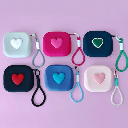 New Heart-Shaped Small Square Pouch, Coin Purse, Lipstick Case, Card Holder, Bluetooth Earphone Storage Bag, Handheld Soft Silicone Card Key Coin Purse, Multi-Function Waterproof Silicone Storage Pouc