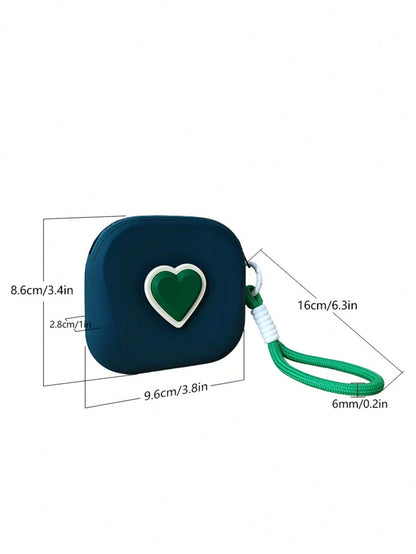 New Heart-Shaped Small Square Pouch, Coin Purse, Lipstick Case, Card Holder, Bluetooth Earphone Storage Bag, Handheld Soft Silicone Card Key Coin Purse, Multi-Function Waterproof Silicone Storage Pouc
