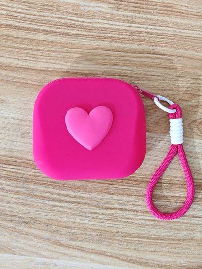 New Heart-Shaped Small Square Pouch, Coin Purse, Lipstick Case, Card Holder, Bluetooth Earphone Storage Bag, Handheld Soft Silicone Card Key Coin Purse, Multi-Function Waterproof Silicone Storage Pouc