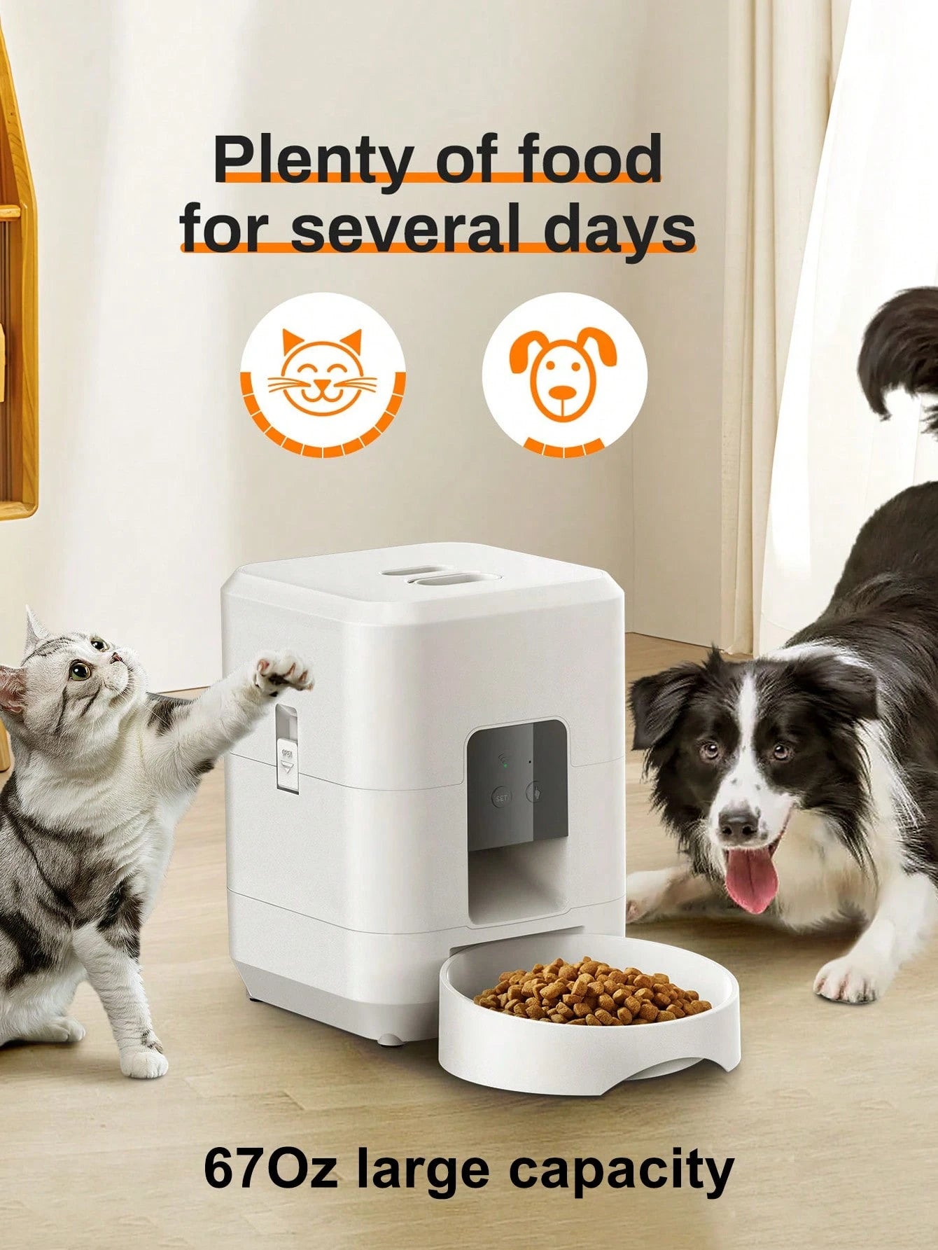 NEW Intelligent Pet Feeder, 67.6 Oz Food Capacity, 0.53 Gallon, Automatic Timed Dog/Cat Feeder With Stainless Steel Bowl, Programmable By Button Or APP/WiFi (Upgraded Model)