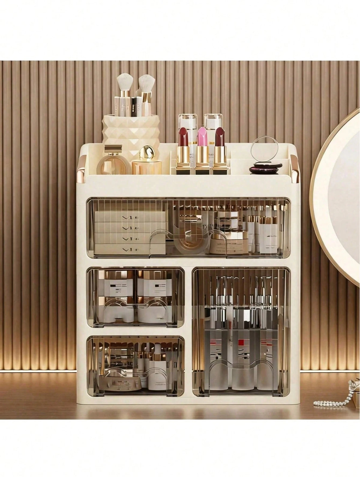 New Makeup Organizer Box, Stylish Vanity Drawer Storage Unit For Skincare, Cosmetics And Beauty Products, Space Saving