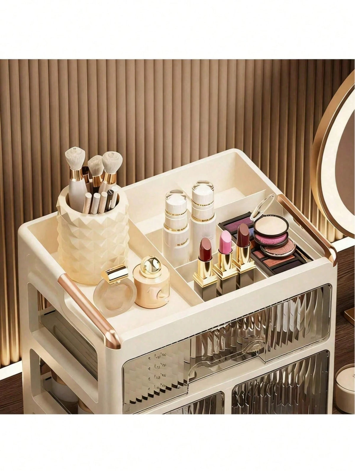 New Makeup Organizer Box, Stylish Vanity Drawer Storage Unit For Skincare, Cosmetics And Beauty Products, Space Saving