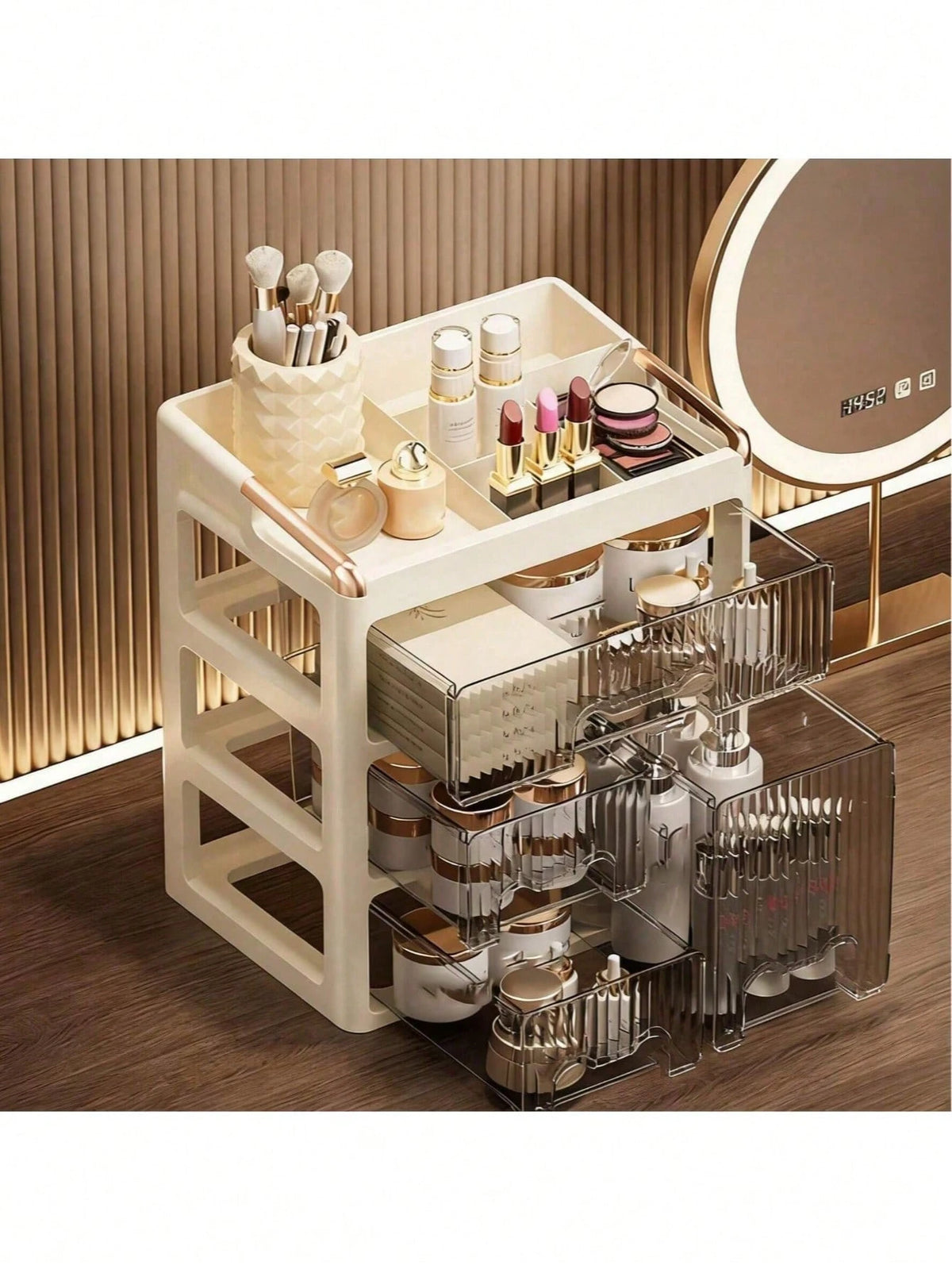 New Makeup Organizer Box, Stylish Vanity Drawer Storage Unit For Skincare, Cosmetics And Beauty Products, Space Saving