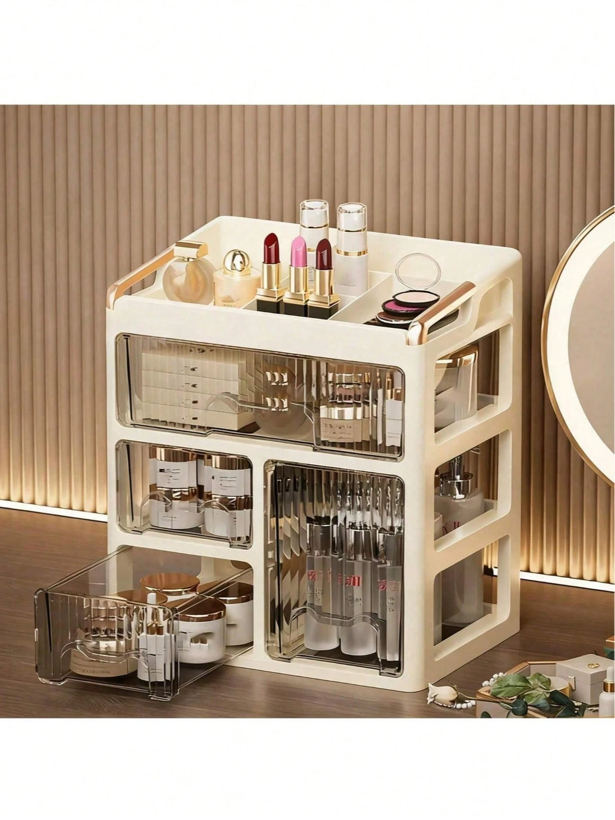 New Makeup Organizer Box, Stylish Vanity Drawer Storage Unit For Skincare, Cosmetics And Beauty Products, Space Saving