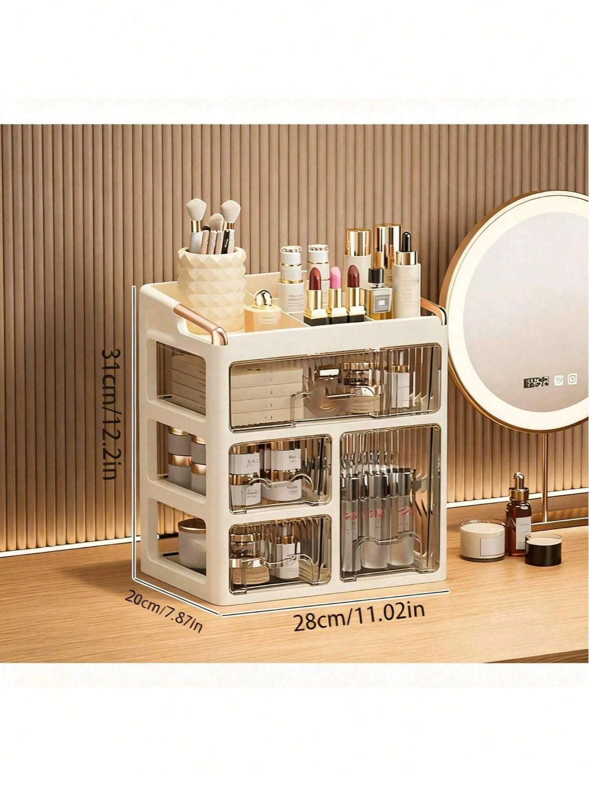 New Makeup Organizer Box, Stylish Vanity Drawer Storage Unit For Skincare, Cosmetics And Beauty Products, Space Saving