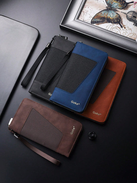 New Men's Long Wallet, Fashionable Men's Zipper Clutch Bag, Large Capacity Multi-Card Slot Wallet