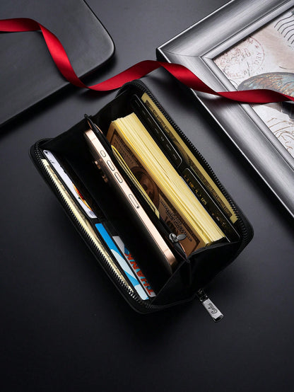 New Men's Long Wallet, Fashionable Men's Zipper Clutch Bag, Large Capacity Multi-Card Slot Wallet