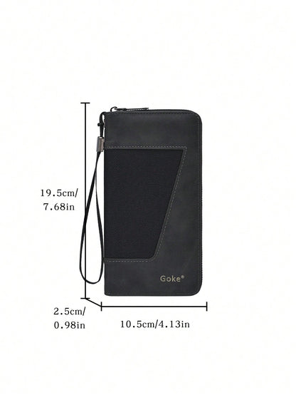 New Men's Long Wallet, Fashionable Men's Zipper Clutch Bag, Large Capacity Multi-Card Slot Wallet