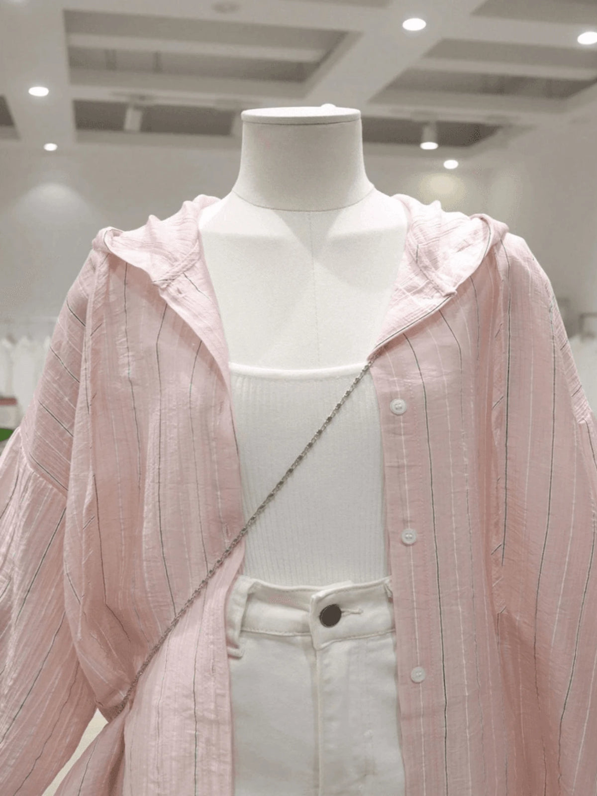 New Pink Casual Hooded Women's Shirt, And, Loose Fit For Summer Travel, Holiday And Party, Semi-Sheer Versatile Long Sleeve Blouse Vacation
