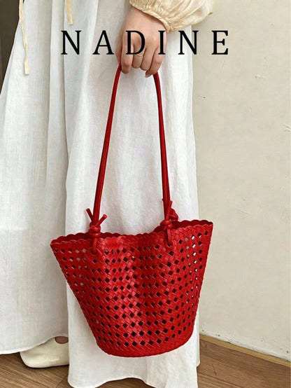 New Plaid Woven Bucket Bag, Fashionable Versatile Handheld Shoulder Bag, Commuter Essential, Work To Weekend