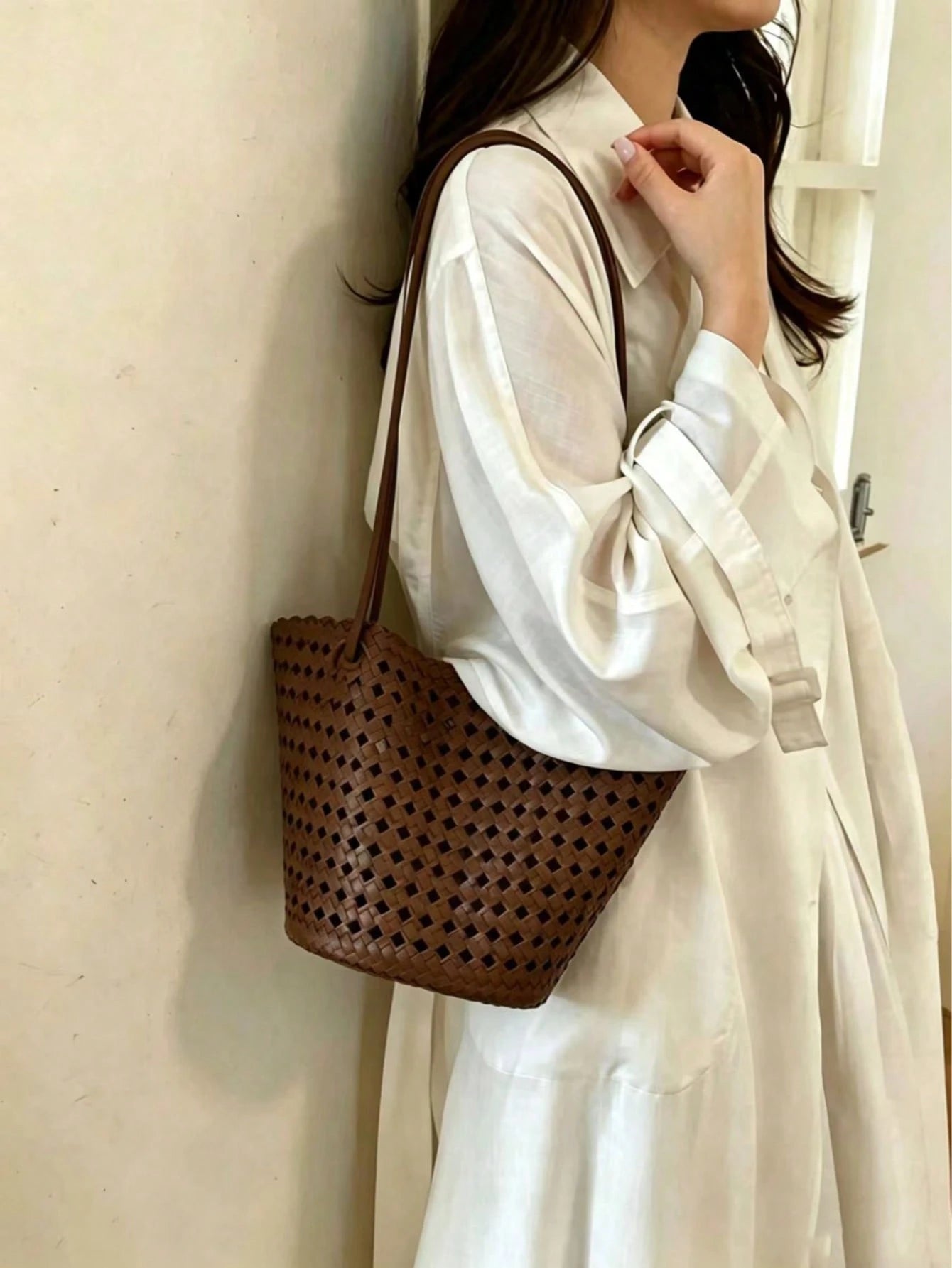 New Plaid Woven Bucket Bag, Fashionable Versatile Handheld Shoulder Bag, Commuter Essential, Work To Weekend