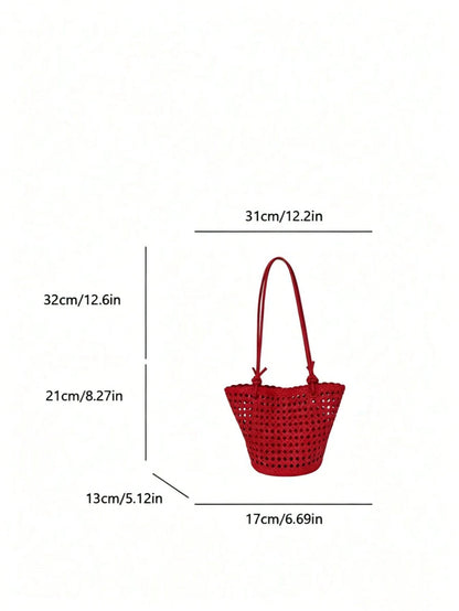 New Plaid Woven Bucket Bag, Fashionable Versatile Handheld Shoulder Bag, Commuter Essential, Work To Weekend