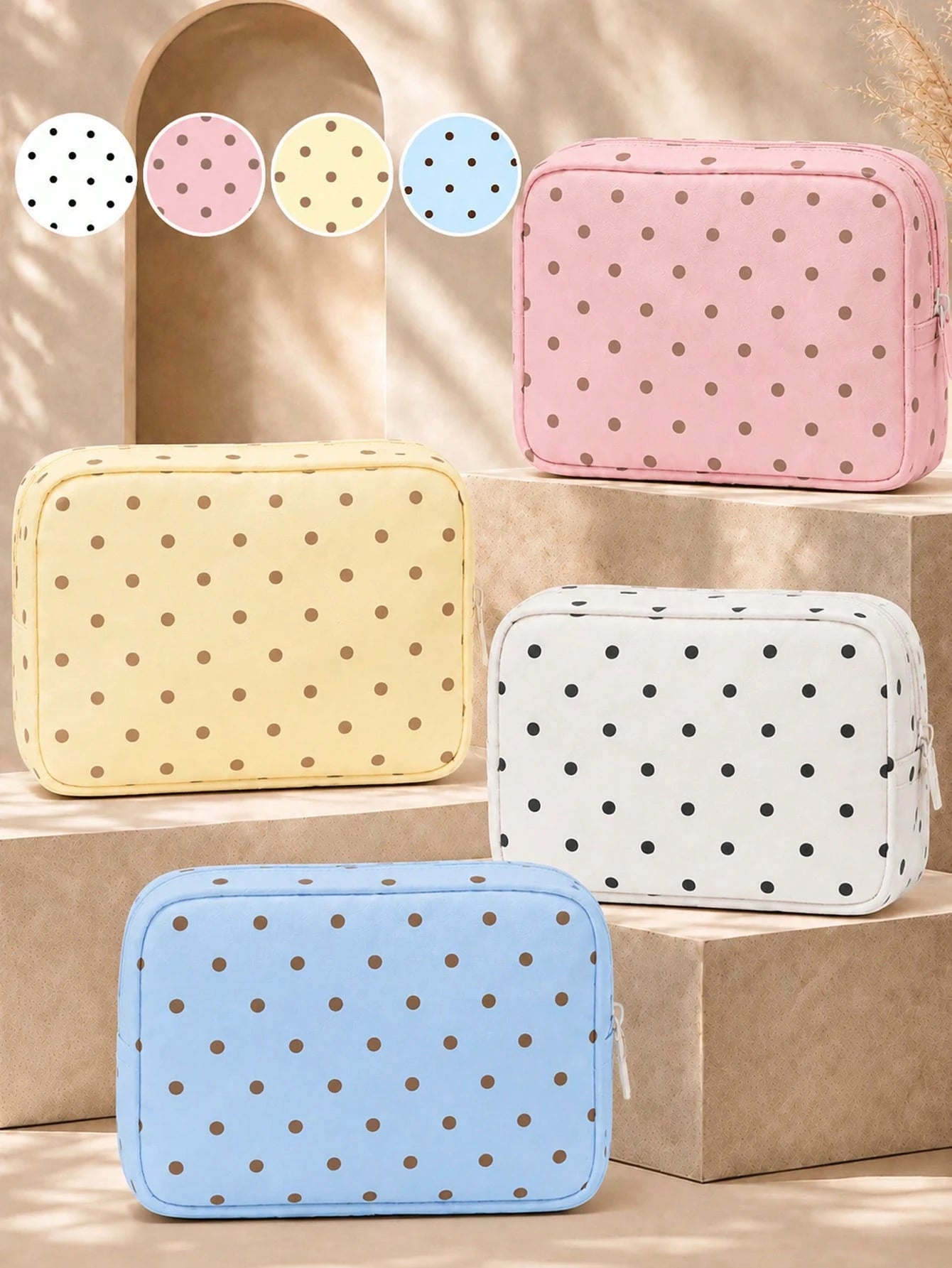 New Polka Dot Makeup Bag, Toiletry Bag, Storage Bag, Large Capacity Cosmetic Storage Bag, Portable Makeup Storage Bag, Cute Travel Toiletry Bag, Home Storage Bag, Soft Material Travel Makeup Bag, Bubb