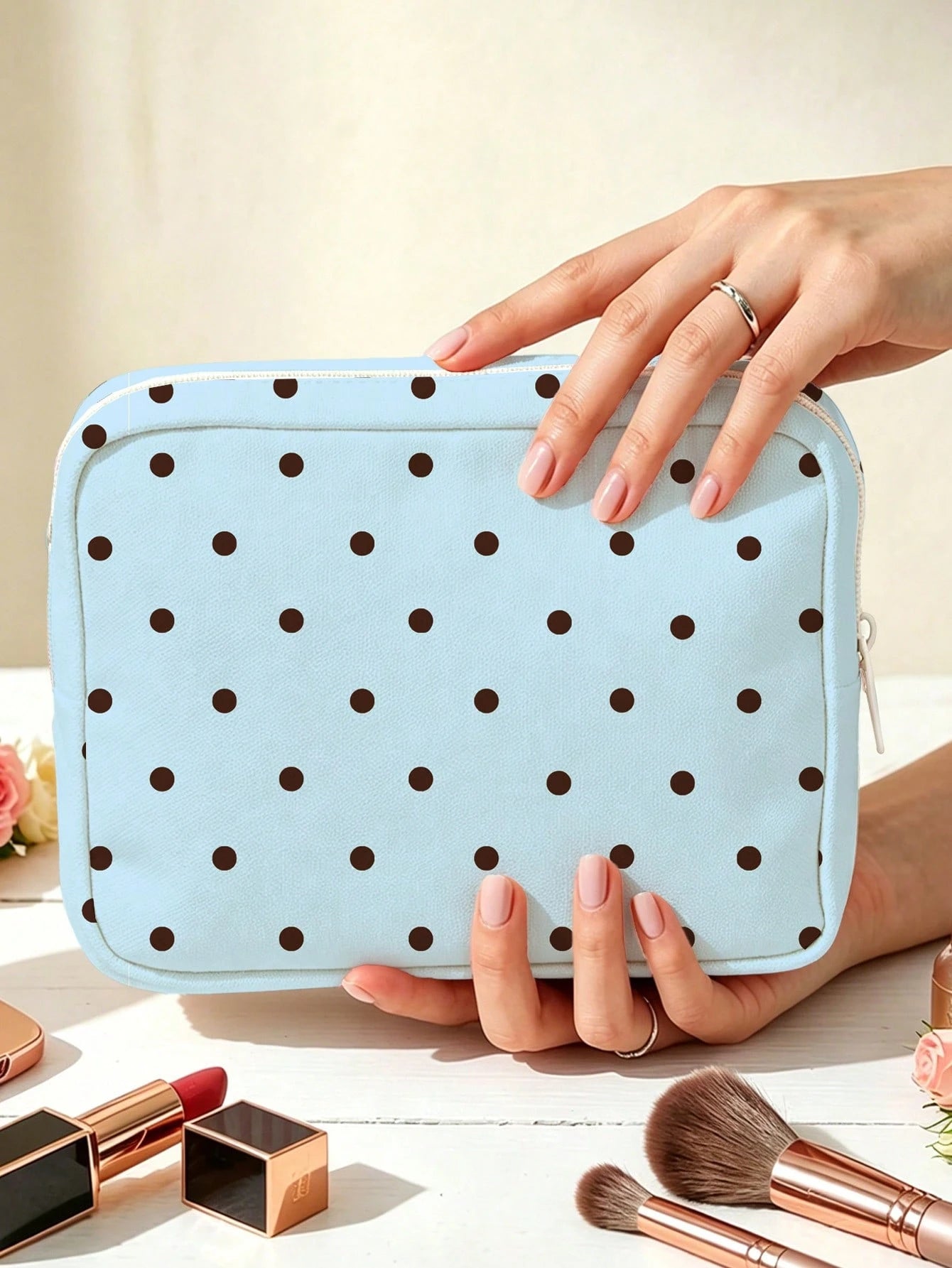 New Polka Dot Makeup Bag, Toiletry Bag, Storage Bag, Large Capacity Cosmetic Storage Bag, Portable Makeup Storage Bag, Cute Travel Toiletry Bag, Home Storage Bag, Soft Material Travel Makeup Bag, Bubb