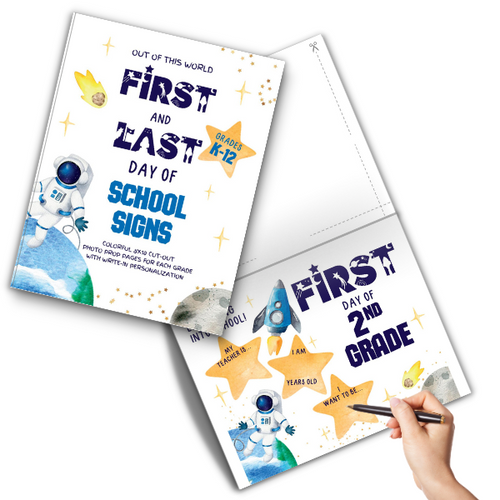 Buy Now on Amazon - Printed Book with First Day of School and Last Day of School signs - Space theme design