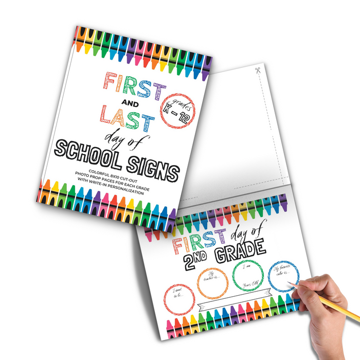 Buy Now on Amazon - Printed Book with First Day of School and Last Day of School signs - crayon theme design