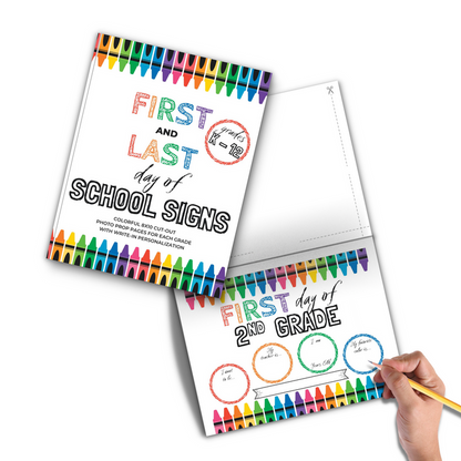 Buy Now on Amazon - Printed Book with First Day of School and Last Day of School signs - crayon theme design