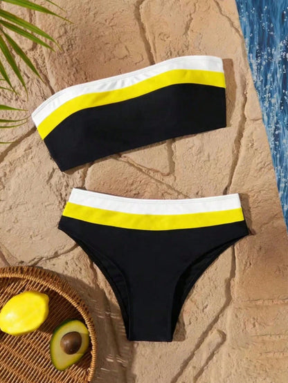 New Resort Party Beach Patchwork Bandeau Split Bikini Swimwear For Women Vacation Summer
