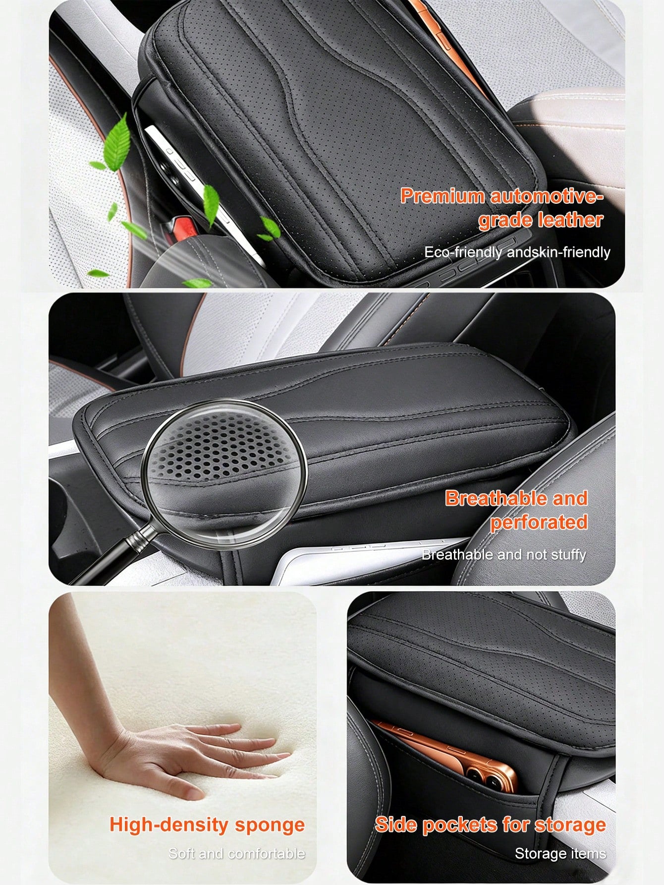 New Universal Car Center Console Sunshade With 2 Storage Pockets- Leather Armrest Box Cover, Waterproof Armrest Box Pad, Armrest Box Cover, Interior Decoration Accessories Suitable For SUV/Pickup/Car