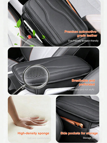 New Universal Car Center Console Sunshade With 2 Storage Pockets- Leather Armrest Box Cover, Waterproof Armrest Box Pad, Armrest Box Cover, Interior Decoration Accessories Suitable For SUV/Pickup/Car