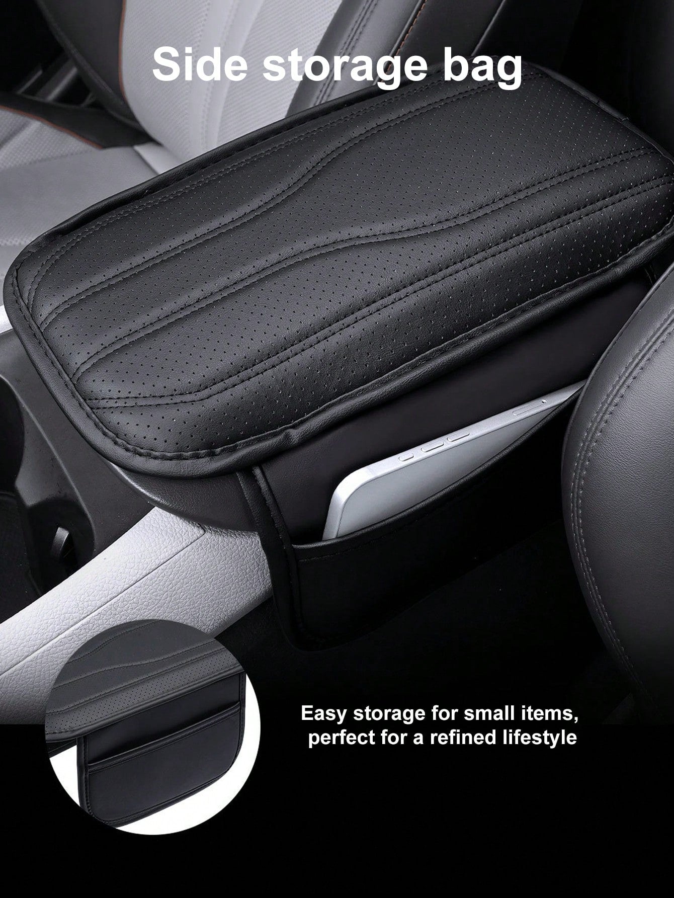 New Universal Car Center Console Sunshade With 2 Storage Pockets- Leather Armrest Box Cover, Waterproof Armrest Box Pad, Armrest Box Cover, Interior Decoration Accessories Suitable For SUV/Pickup/Car