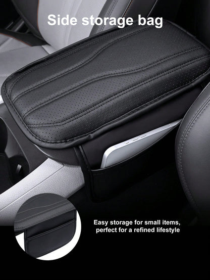 New Universal Car Center Console Sunshade With 2 Storage Pockets- Leather Armrest Box Cover, Waterproof Armrest Box Pad, Armrest Box Cover, Interior Decoration Accessories Suitable For SUV/Pickup/Car