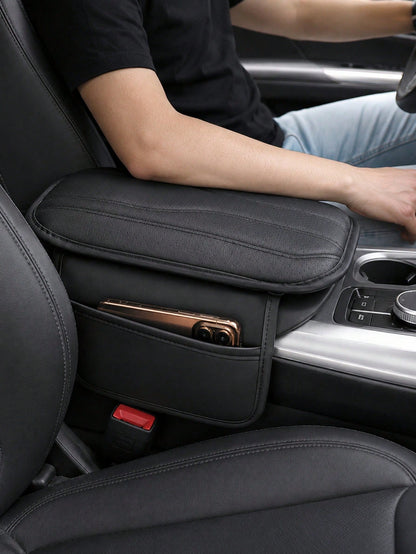 New Universal Car Center Console Sunshade With 2 Storage Pockets- Leather Armrest Box Cover, Waterproof Armrest Box Pad, Armrest Box Cover, Interior Decoration Accessories Suitable For SUV/Pickup/Car