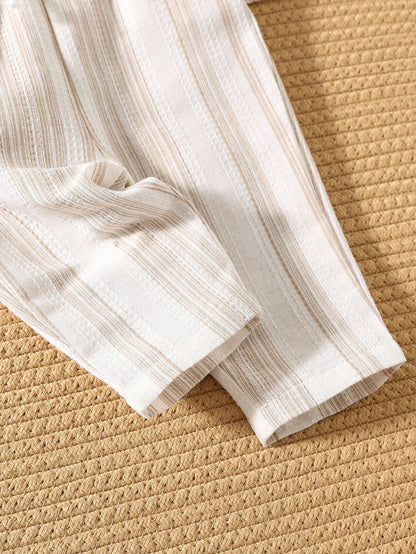 Newborn Baby Boy Casual Striped Short Sleeve Shirt & Elastic Waist Pants 2 Pieces Set, Summer