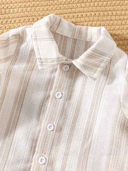 Newborn Baby Boy Casual Striped Short Sleeve Shirt & Elastic Waist Pants 2 Pieces Set, Summer