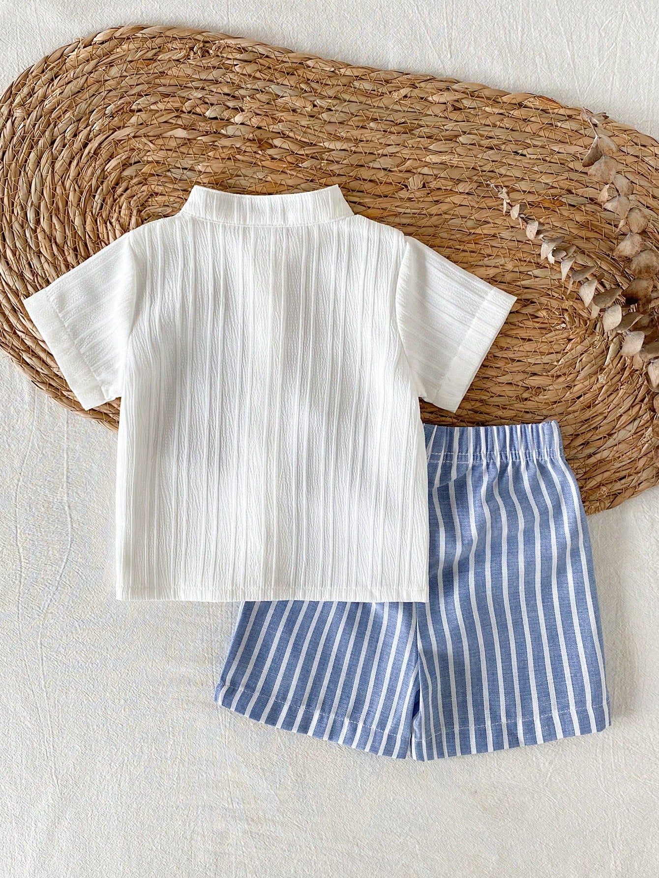 Newborn Baby Boy Gentleman Style Short Sleeve Outfit, Minimalist Artistic Casual Summer Wear For Infants
