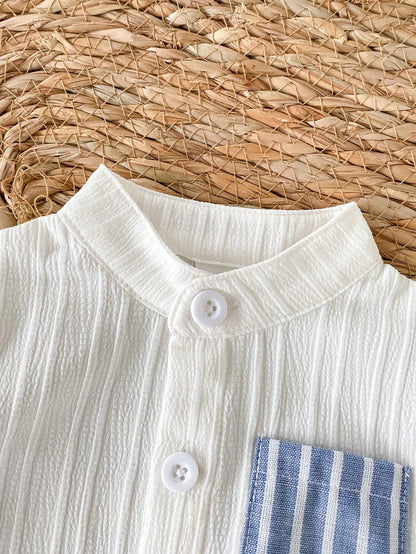 Newborn Baby Boy Gentleman Style Short Sleeve Outfit, Minimalist Artistic Casual Summer Wear For Infants