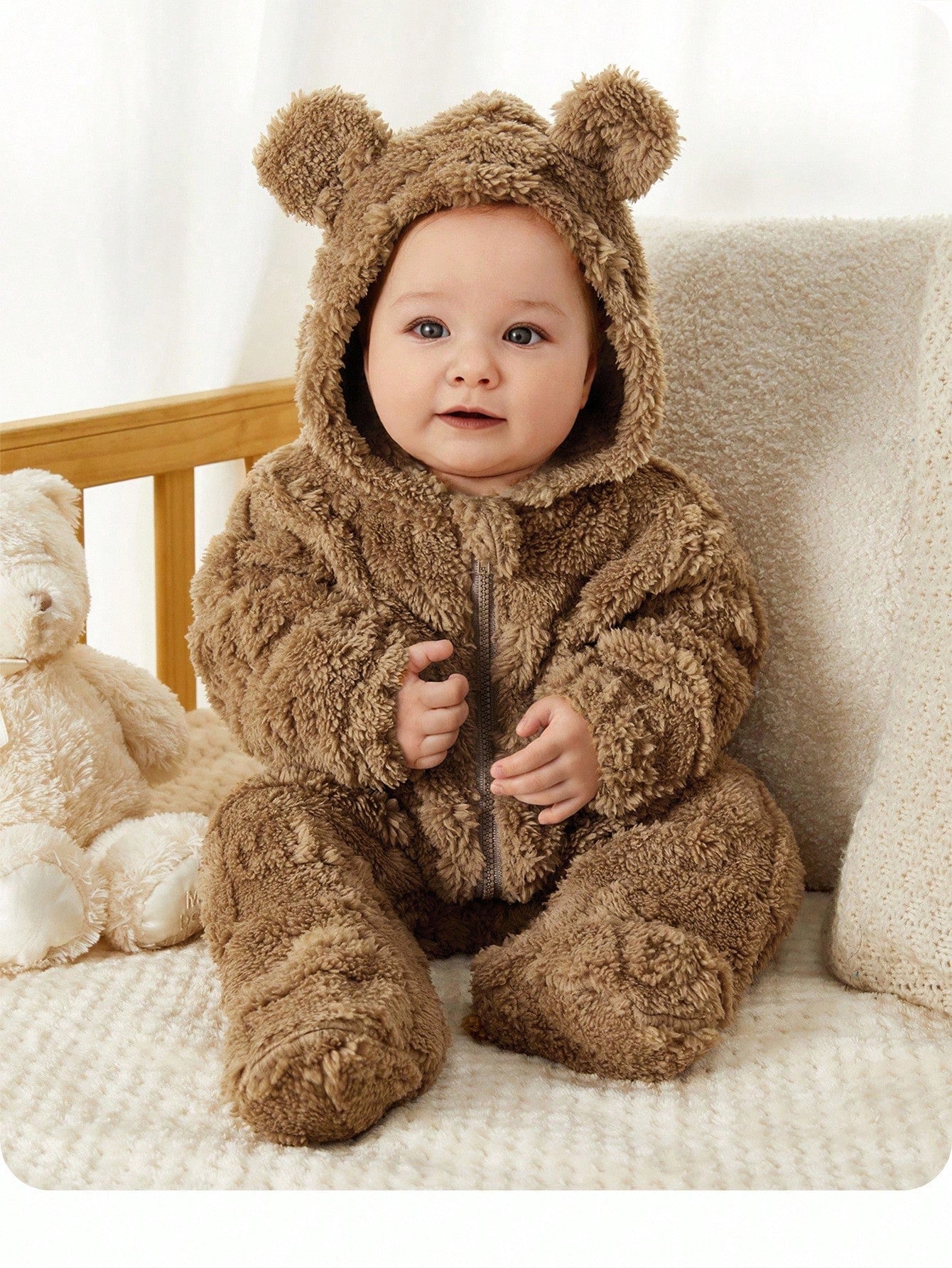 Newborn Baby Boy/Girl Cute Cartoon Print Fleece Hooded Footie Jumpsuit Suitable For Autumn & Winter, Indoor & Outdoor