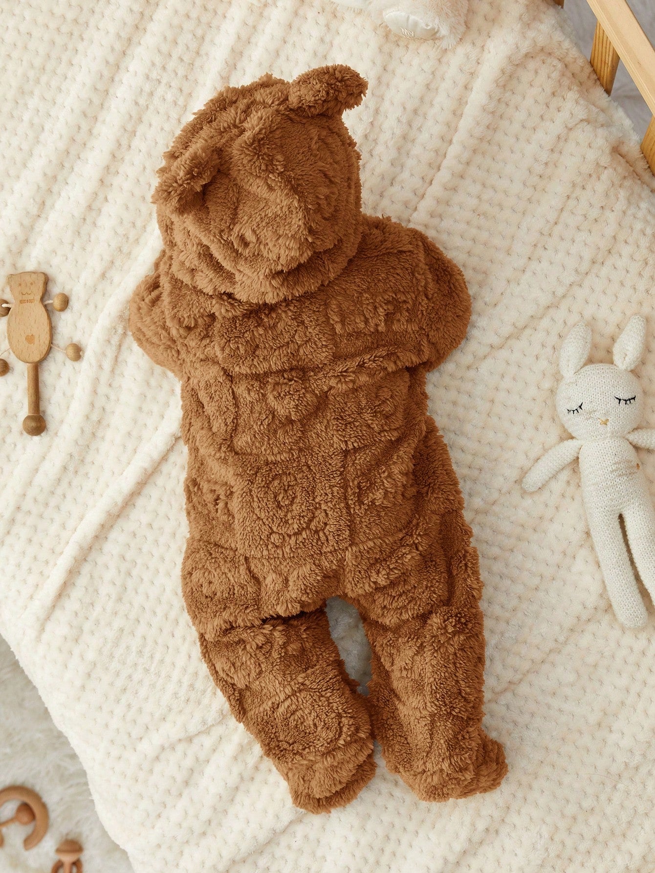 Newborn Baby Boy/Girl Fluffy Hooded Footed Autumn Jumpsuit,Brown,Winter,Cute Modest, Matching Cute Cartoon Pattern Thermal Lined Teddy Bear Outfit