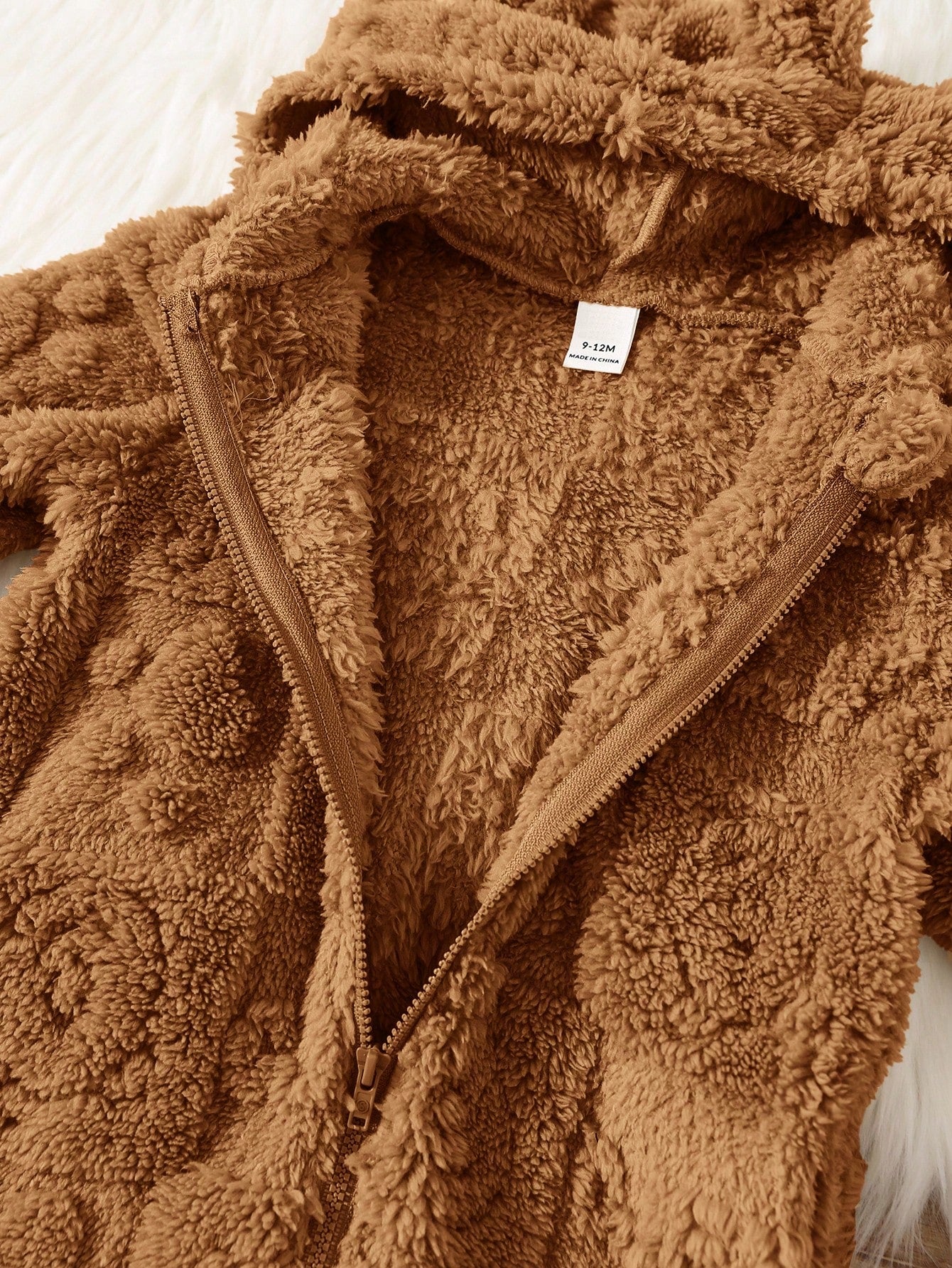 Newborn Baby Boy/Girl Fluffy Hooded Footed Autumn Jumpsuit,Brown,Winter,Cute Modest, Matching Cute Cartoon Pattern Thermal Lined Teddy Bear Outfit