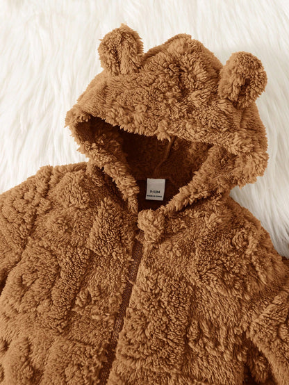 Newborn Baby Boy/Girl Fluffy Hooded Footed Autumn Jumpsuit,Brown,Winter,Cute Modest, Matching Cute Cartoon Pattern Thermal Lined Teddy Bear Outfit