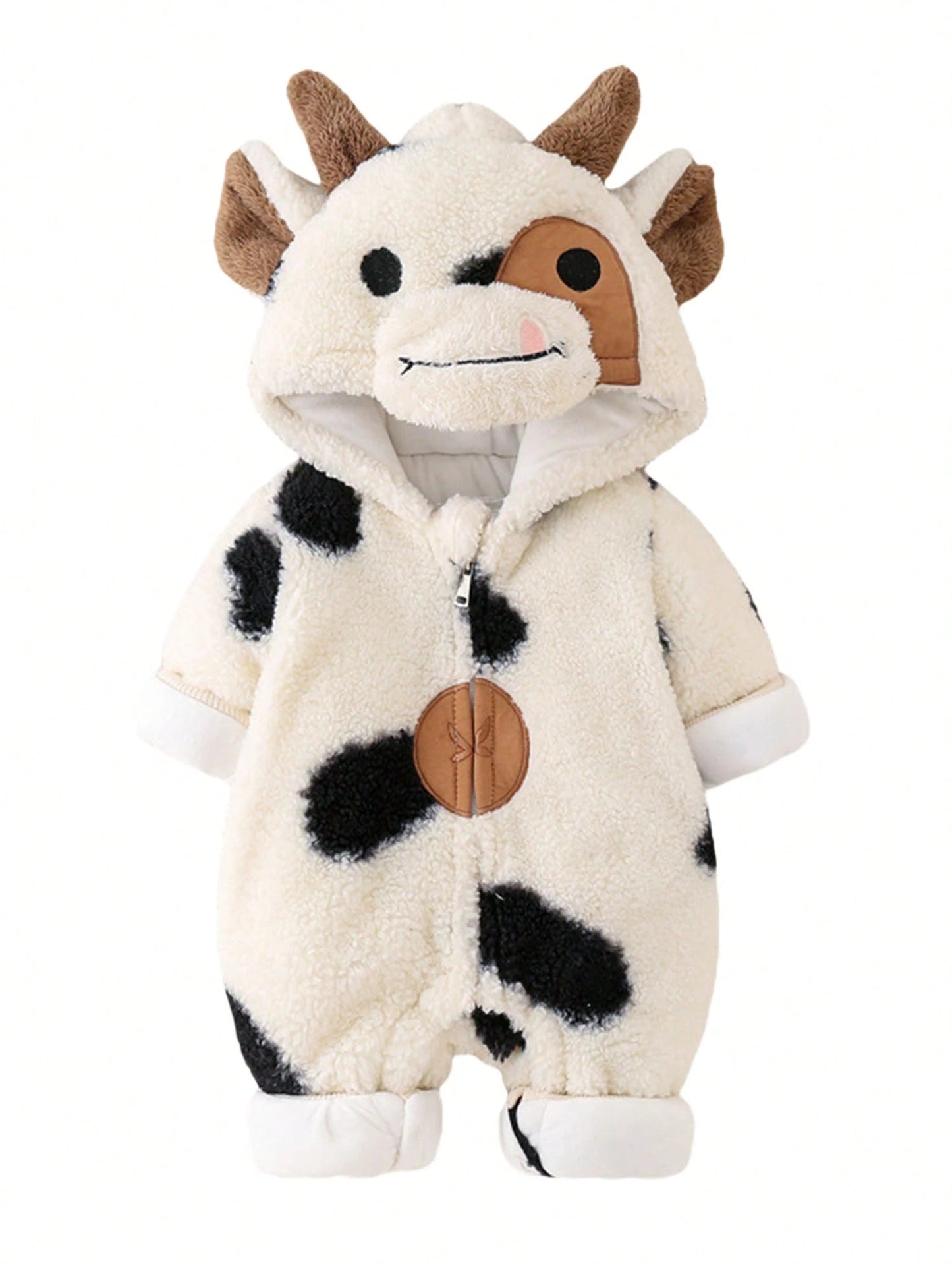 Newborn Baby Boy Girl Winter Outfit Hooded Jumpsuit Infant One Piece Romper Baby Warm Snowsuit Clothes Gifts Set Cute Cow Outfit