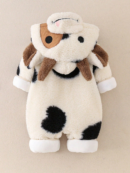 Newborn Baby Boy Girl Winter Outfit Hooded Jumpsuit Infant One Piece Romper Baby Warm Snowsuit Clothes Gifts Set Cute Cow Outfit