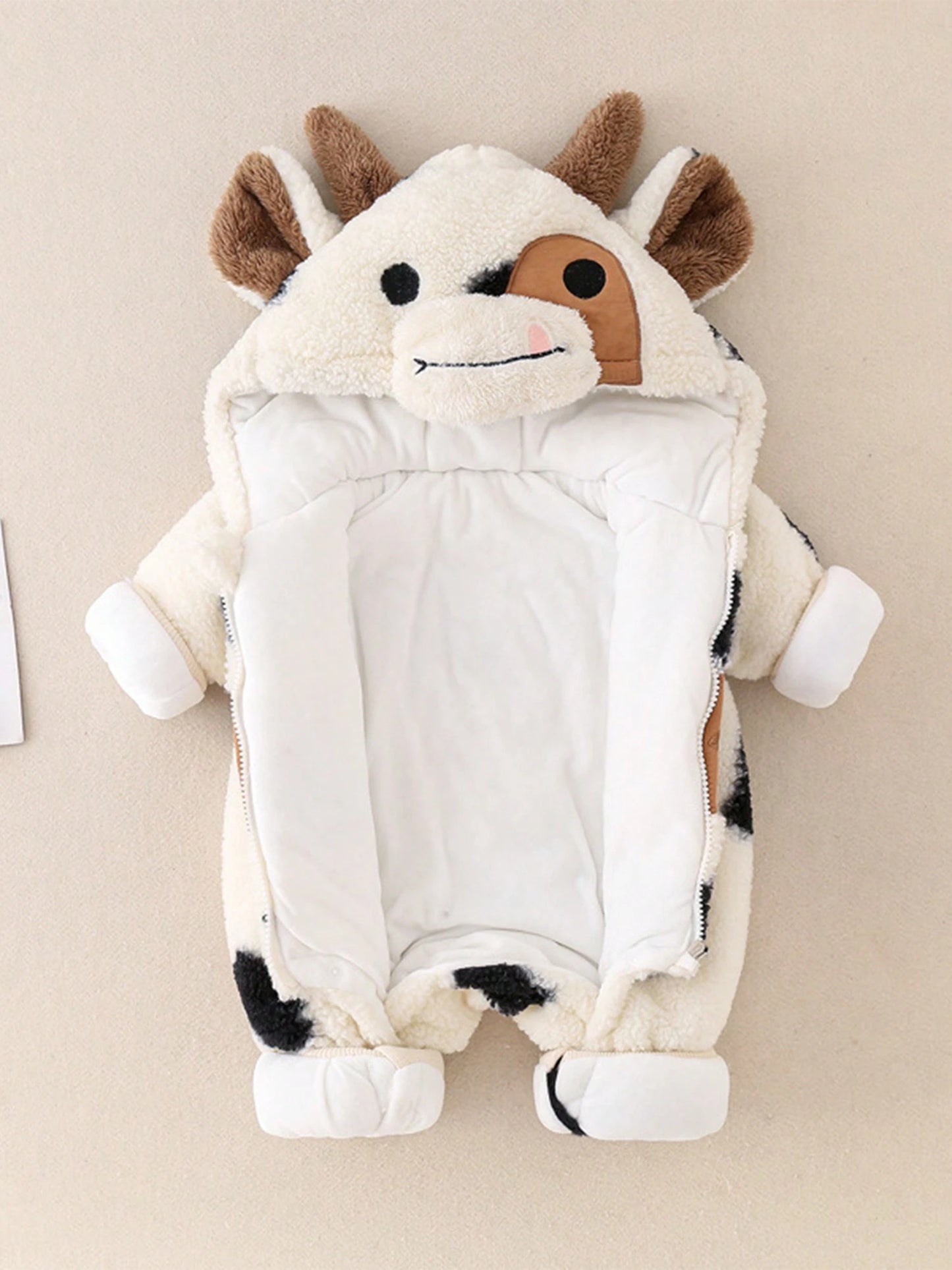 Newborn Baby Boy Girl Winter Outfit Hooded Jumpsuit Infant One Piece Romper Baby Warm Snowsuit Clothes Gifts Set Cute Cow Outfit