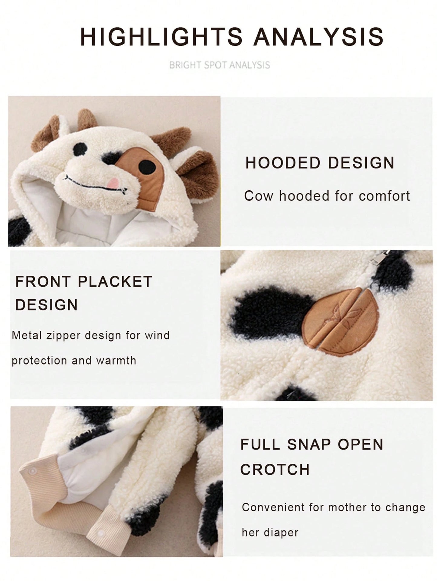 Newborn Baby Boy Girl Winter Outfit Hooded Jumpsuit Infant One Piece Romper Baby Warm Snowsuit Clothes Gifts Set Cute Cow Outfit