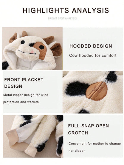 Newborn Baby Boy Girl Winter Outfit Hooded Jumpsuit Infant One Piece Romper Baby Warm Snowsuit Clothes Gifts Set Cute Cow Outfit