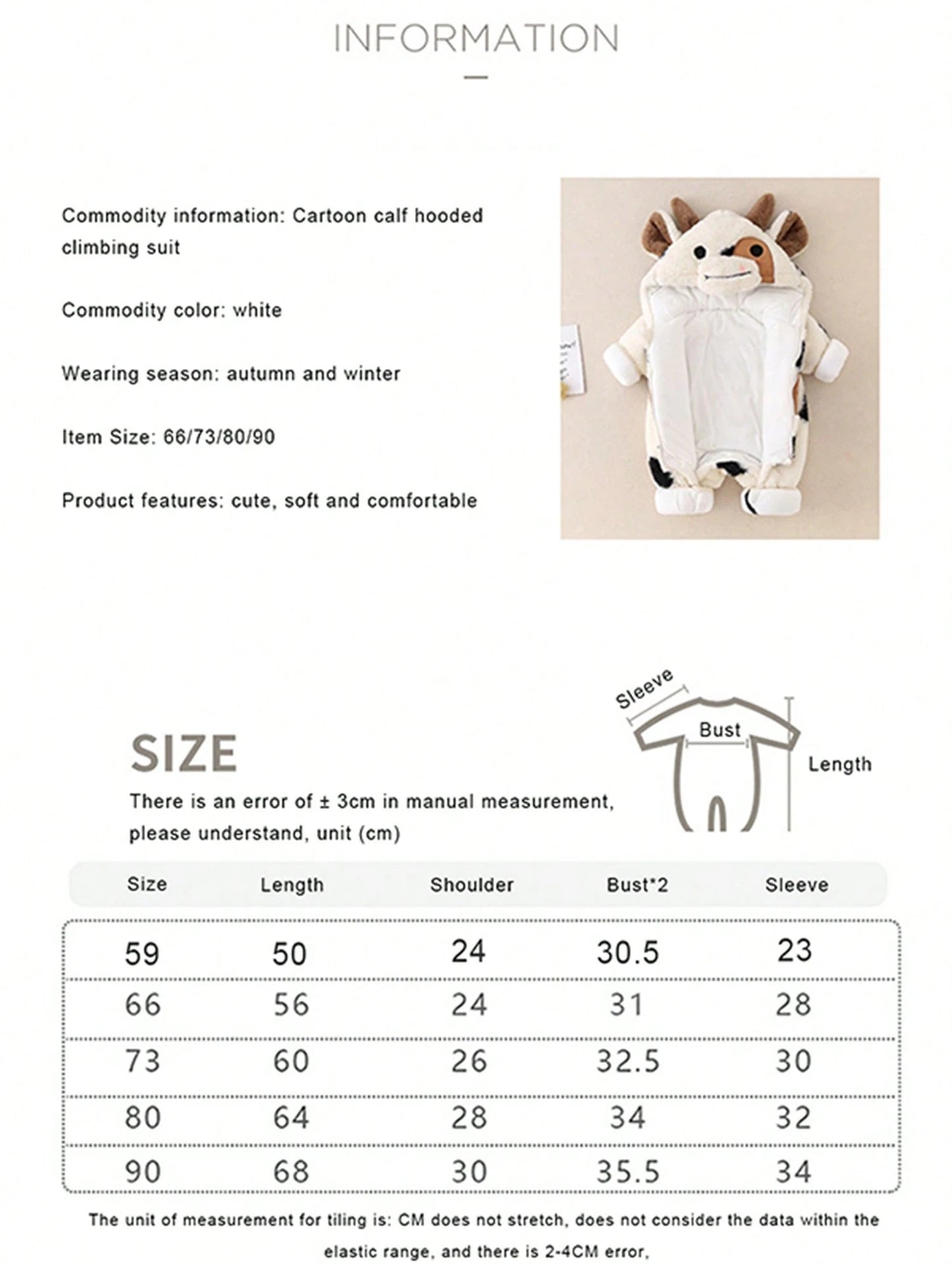 Newborn Baby Boy Girl Winter Outfit Hooded Jumpsuit Infant One Piece Romper Baby Warm Snowsuit Clothes Gifts Set Cute Cow Outfit