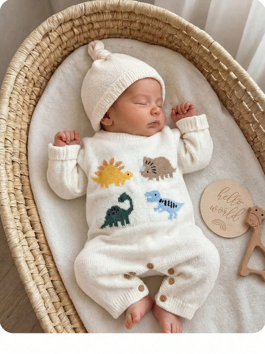 Newborn Baby Cartoon Pattern Casual Daily Knit Autumn Winter Romper