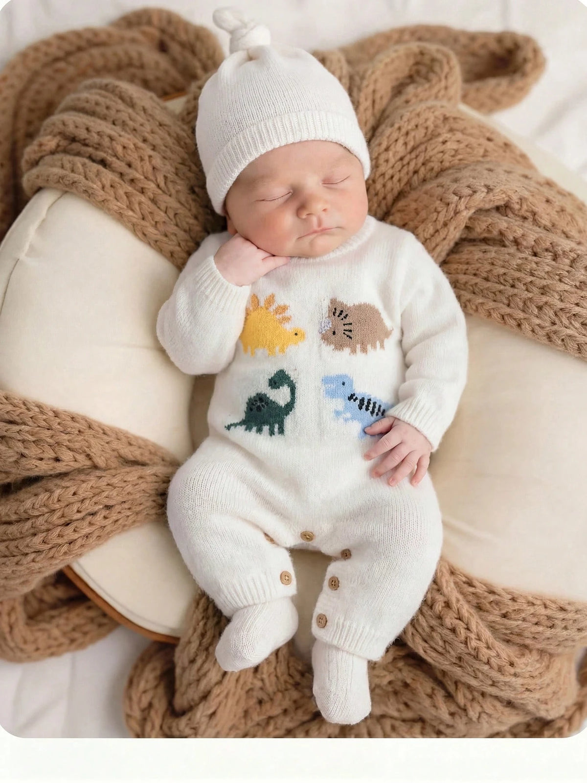 Newborn Baby Cartoon Pattern Casual Daily Knit Autumn Winter Romper