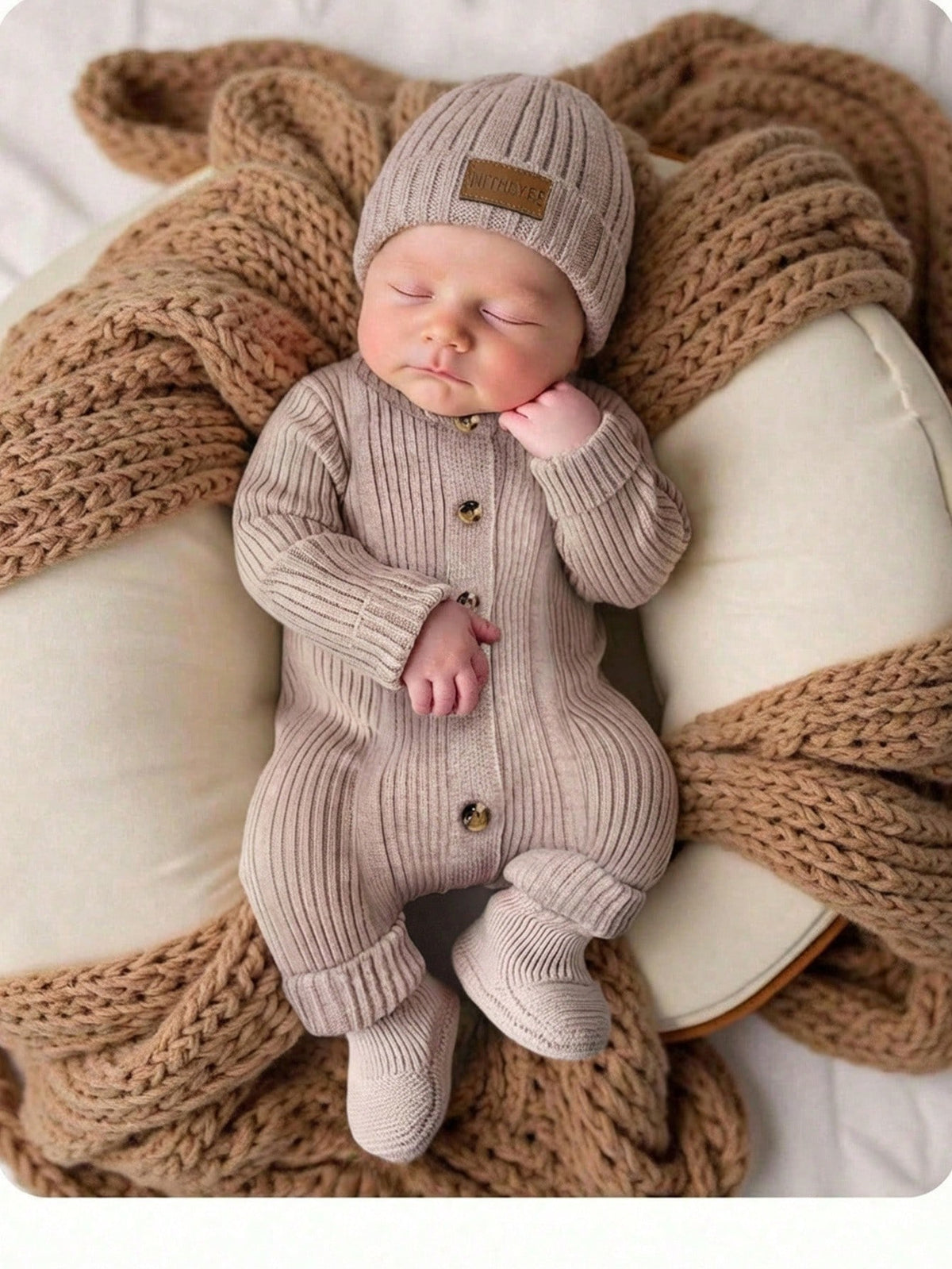 Newborn Baby Cartoon Pattern Casual Daily Knit Autumn Winter Romper