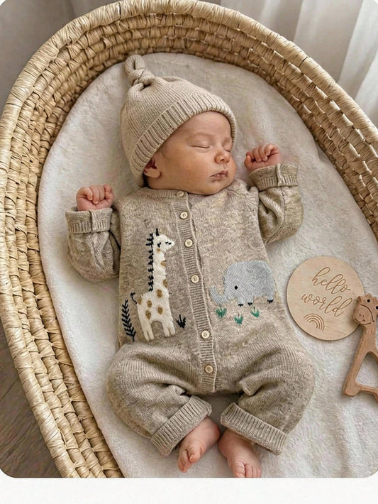 Newborn Baby Girl Autumn/Winter Cute Cartoon Pattern Long Sleeve Sweater Romper