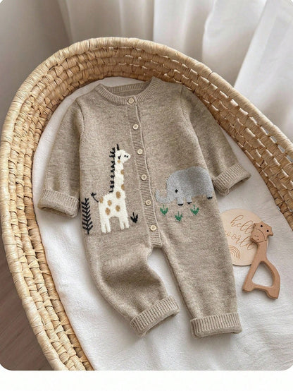 Newborn Baby Girl Autumn/Winter Cute Cartoon Pattern Long Sleeve Sweater Romper