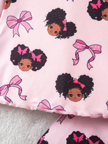 Newborn Baby Girl Outfit With Bow, Graphic Patchwork, Casual Style